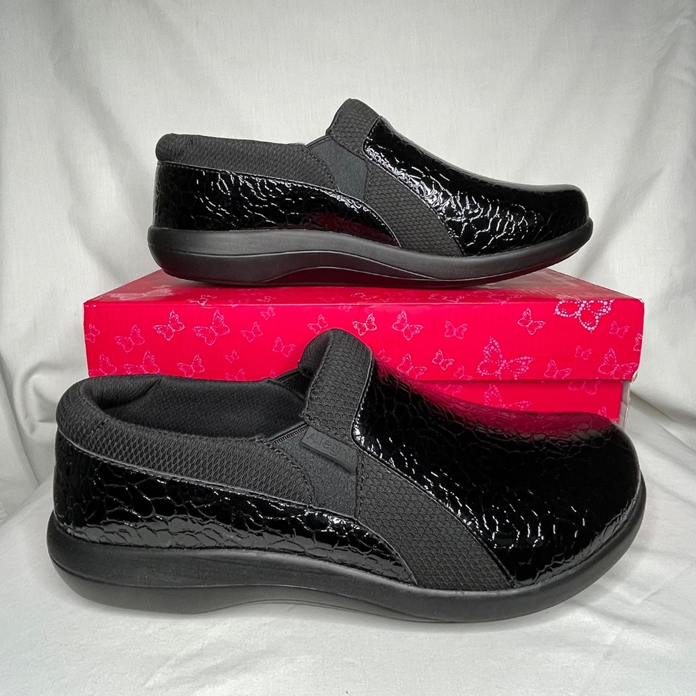 Alegria Duette Flourish Clog Slip On Black Patent Leather